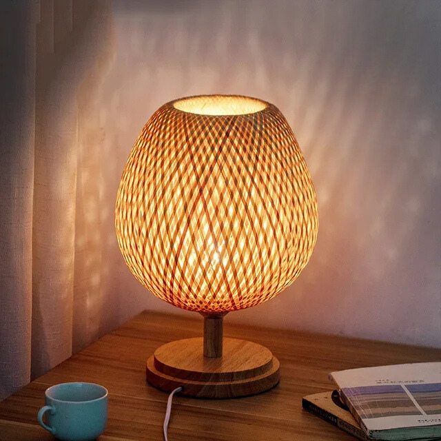 RusticLight Vintage Bamboo Tischlampe für Wohnzimmer