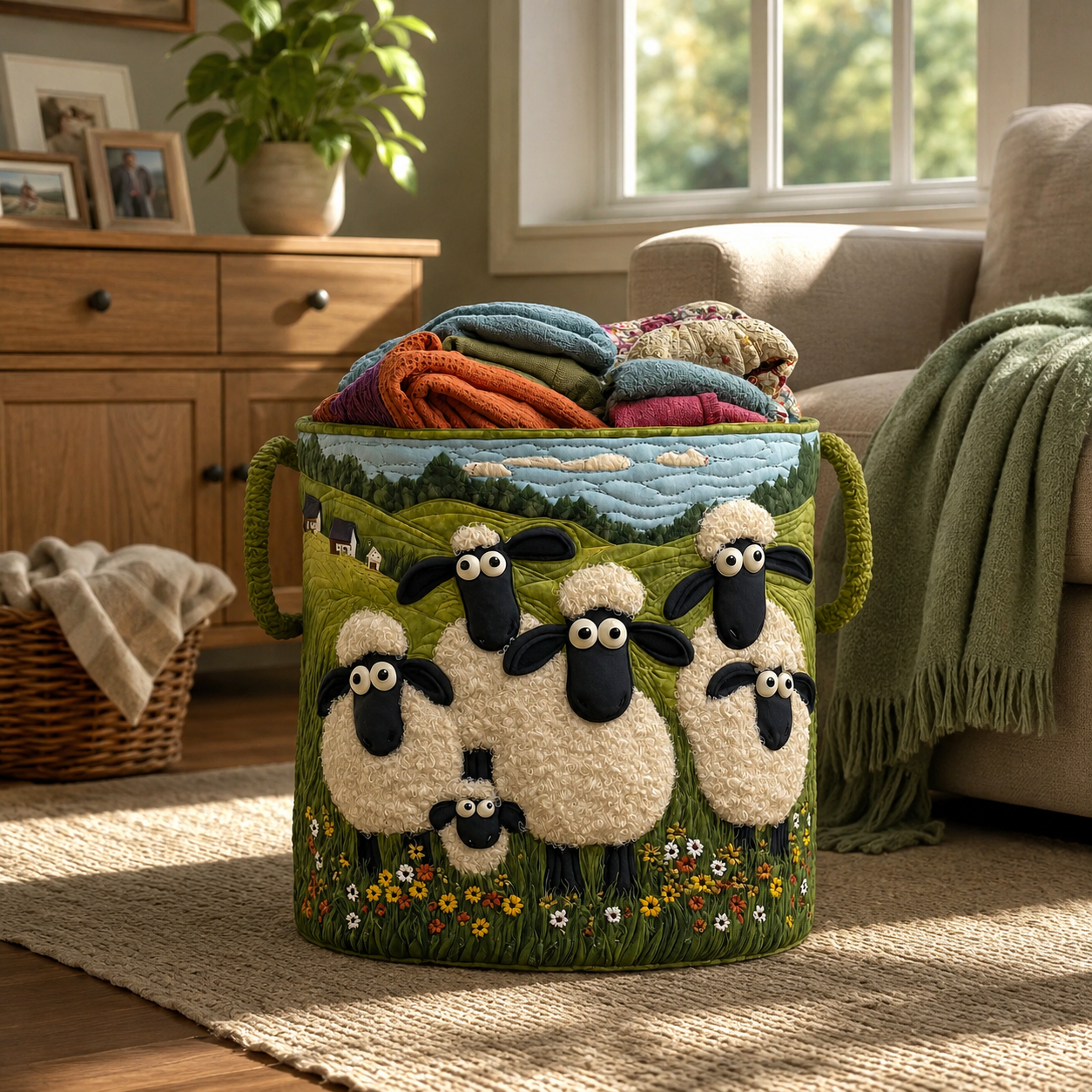 Aufbewahrungskorb Gesteppt Baumwoll-Polyester Beige 40 × 50 cm – Verstärkte Griffe, Formstabil, Faltbar