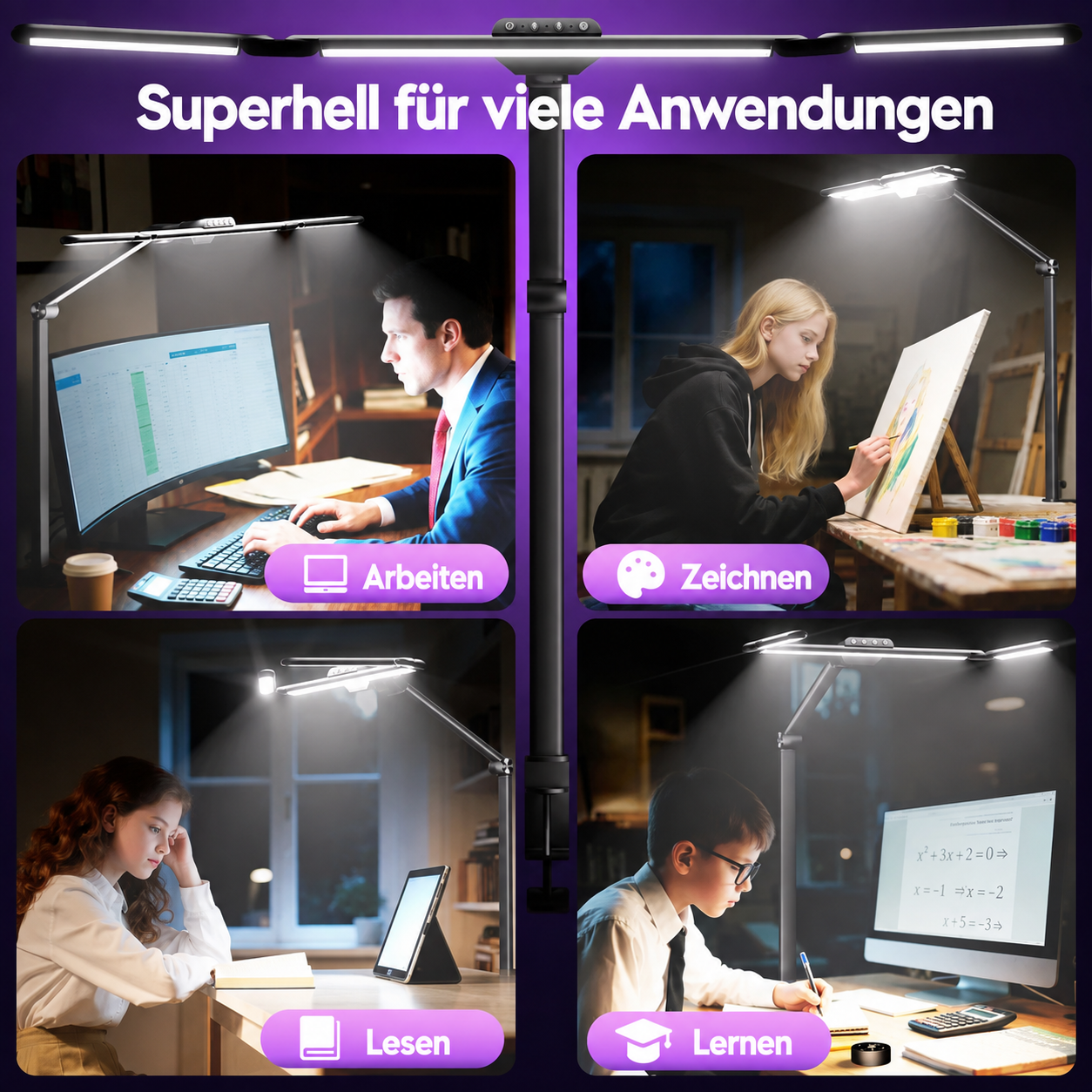 Schreibtischlampe LED | 3-stufig faltbar, Radar-Bewegungsmelder