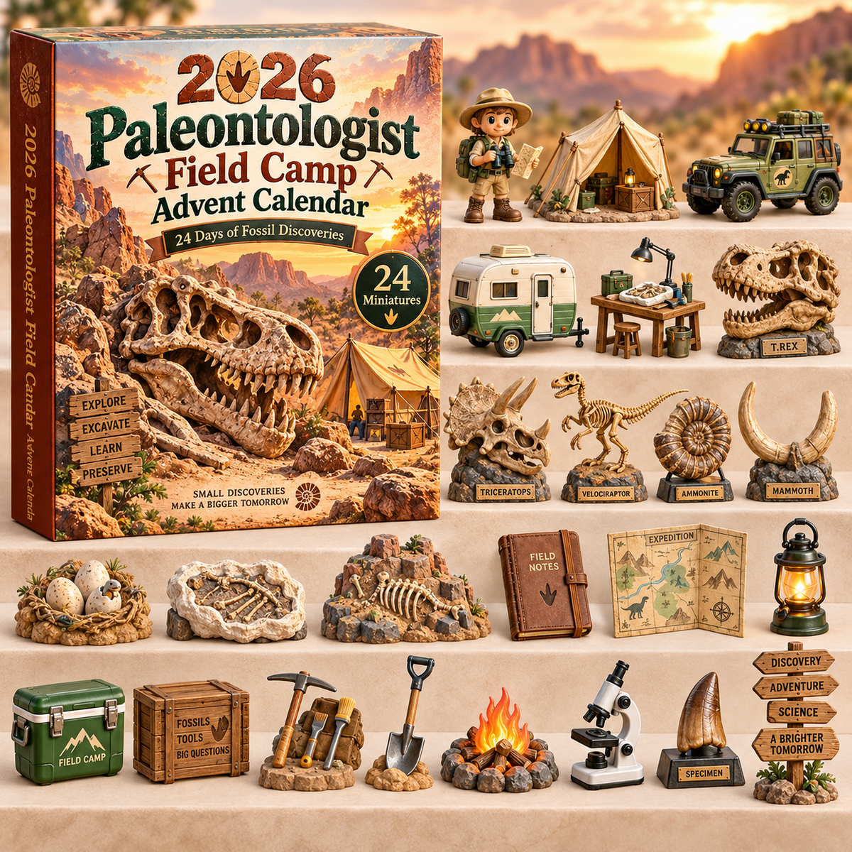 2026 Paläontologe Feldlager Adventskalender für Kinder – Fossilienexpedition im Wüstencanyon 0