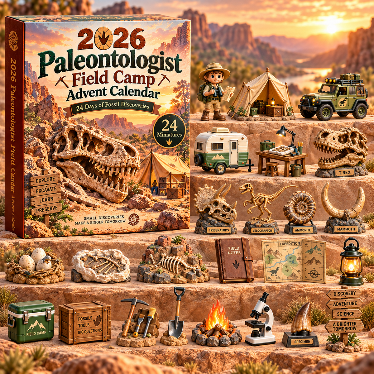 2026 Paläontologe Feldlager Adventskalender für Kinder – Fossilienexpedition im Wüstencanyon 1