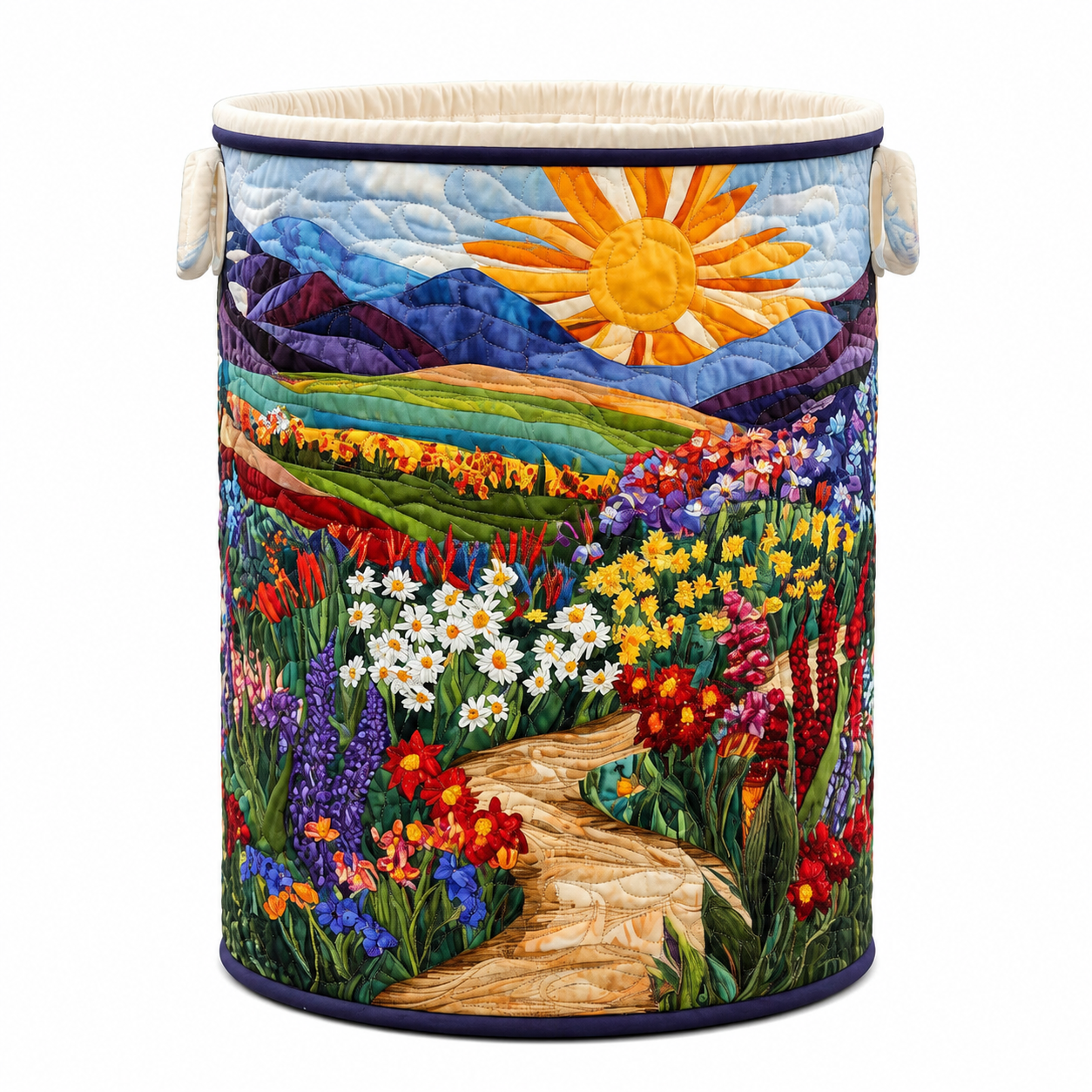 Wäschekorb Gesteppt Baumwoll-Polyester Beige 40 × 56 cm – Selbststehend, Faltbar, Tragegriffe