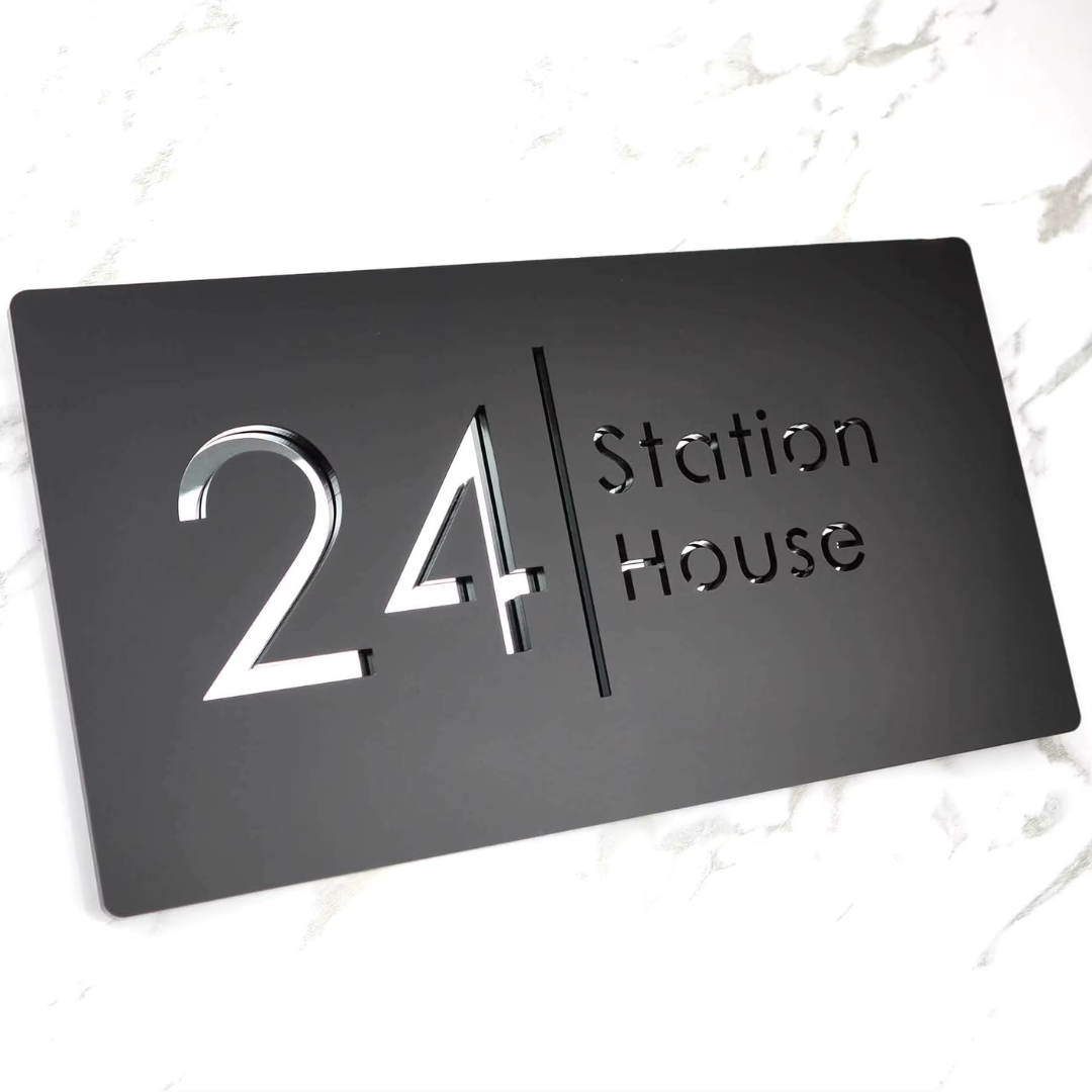 Acryl Hausnummernschild Modern Außen Wetterfest für Fassade und Hauseingang Matt Schwarz 3D Optik