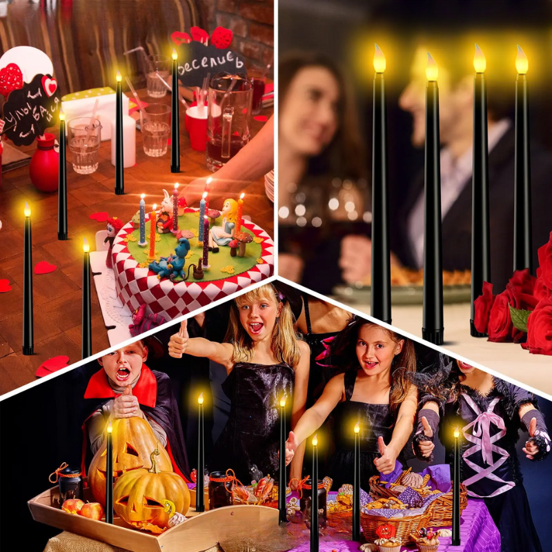 ShadowGlow – Schwarze LED-Spitzkerzen stimmungsvolle Dekolampen für Halloween