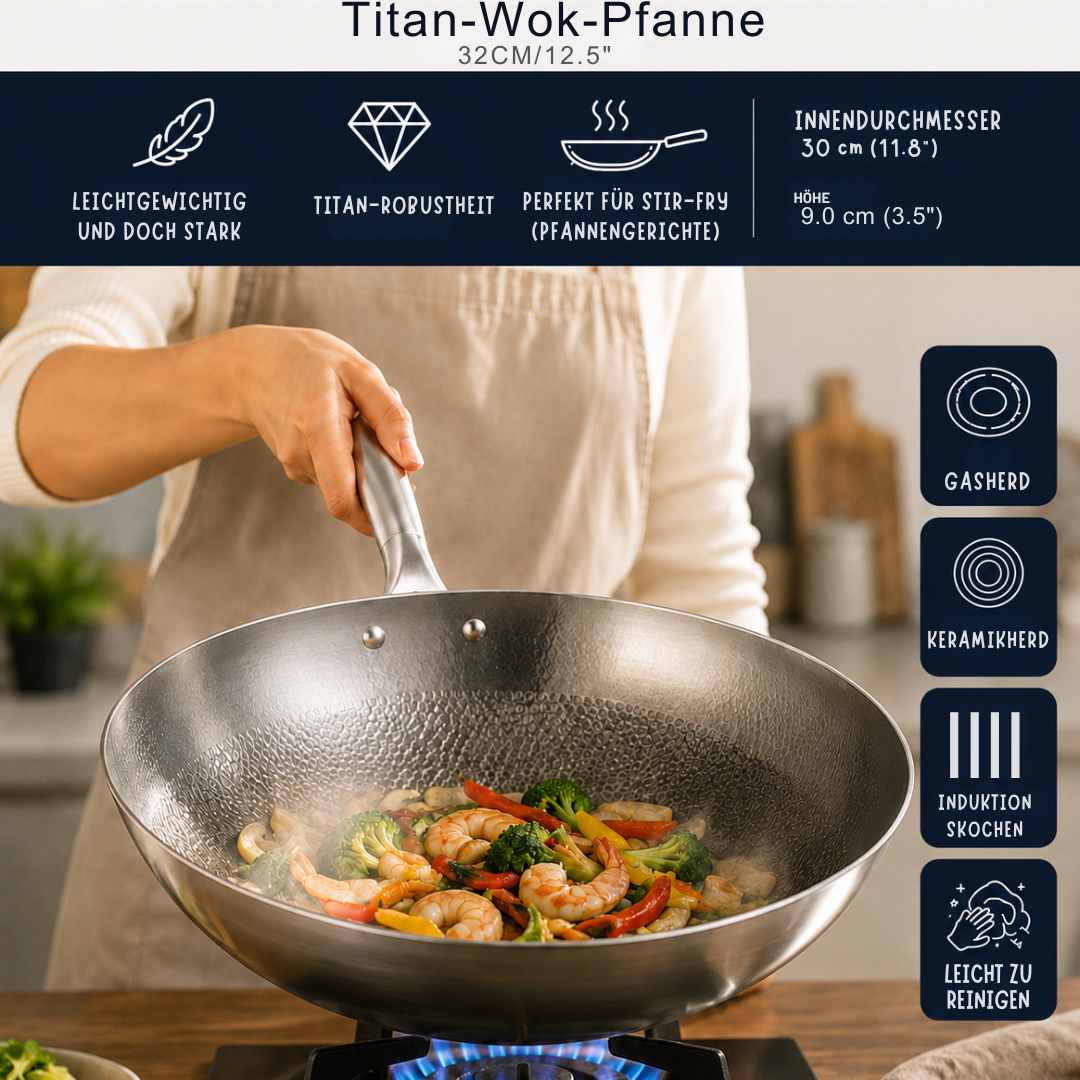 Wok-Pfanne aus Titan | 32 cm, robuste Konstruktion