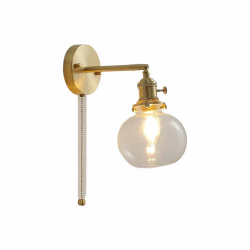 LichtZen - Nordisch moderne Wandleuchte mit Zugschalter - Glas und Eisen für Schlafzimmer oder Bad