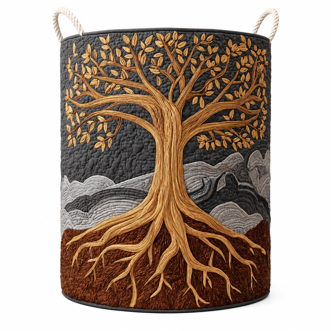 Wäschekorb Gesteppt Baumwoll-Polyester Beige 40 × 56 cm – Formstabil, Tragegriffe, Faltbar