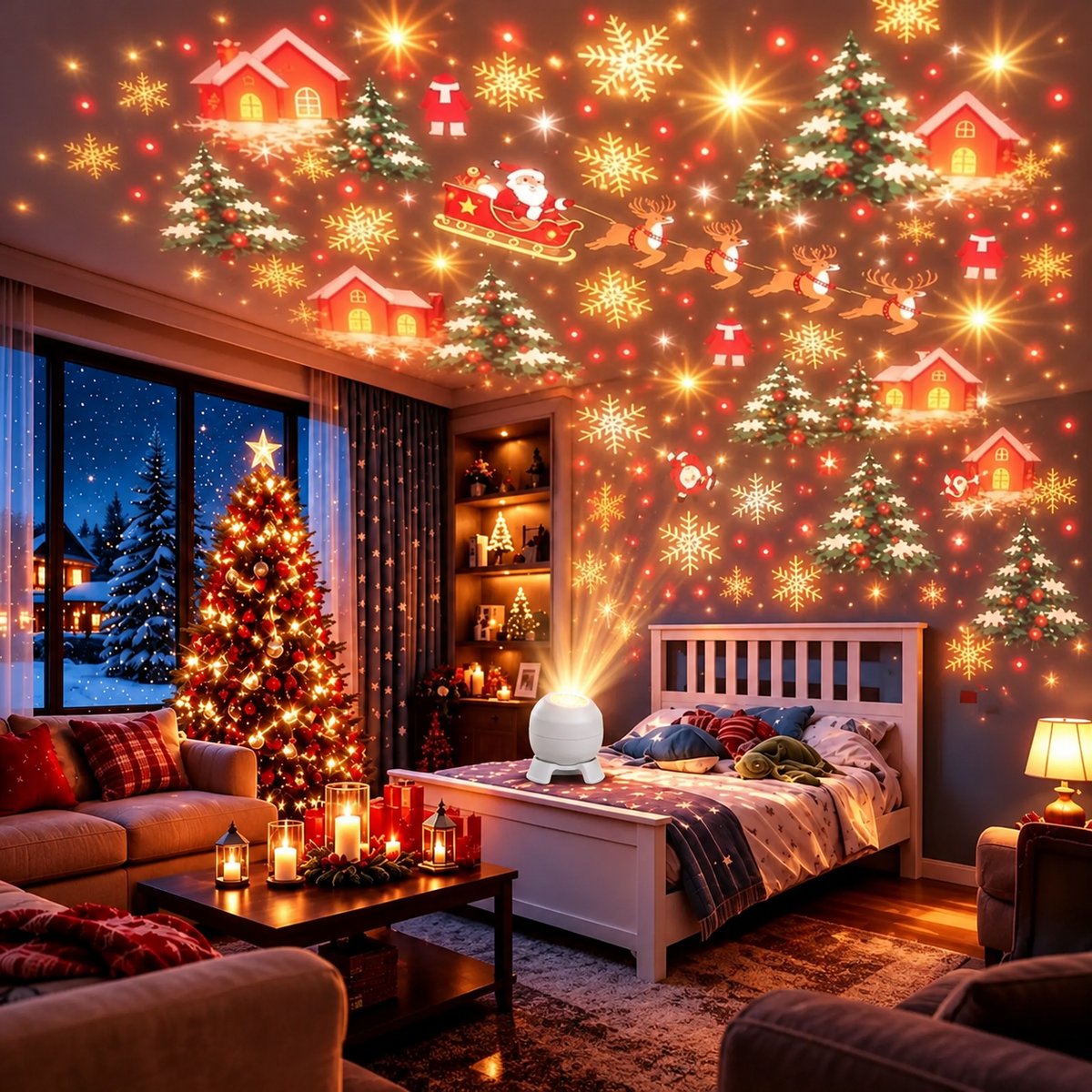 Weihnachtsprojektor Kunststoff Mehrfarbig – LED-Motive, USB, Tischdeko