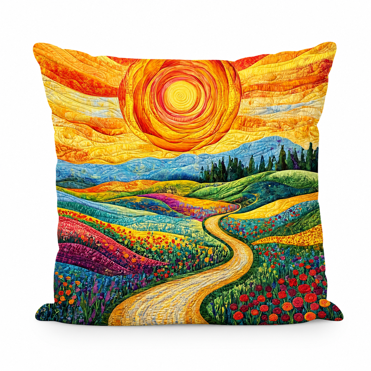 Kissenbezug Gesteppte Baumwoll-Polyester-Mischung Weiß 40 × 40 cm – Hotelverschluss, Wildblumenmotiv, Maschinenwaschbar