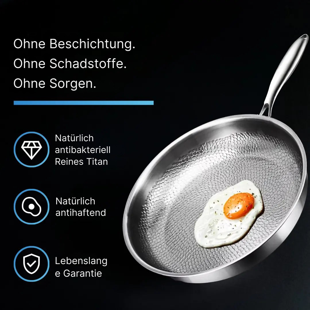 Titanpfanne mit Antihaft-Beschichtung | Gehämmert & Kratzfest
