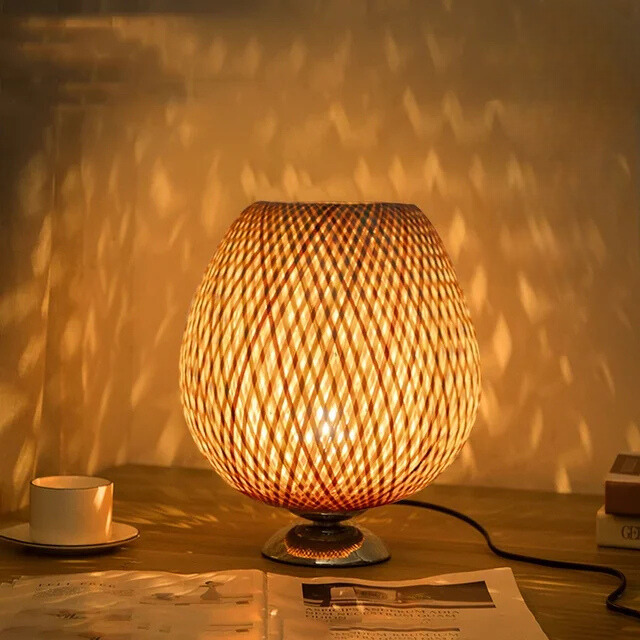 RusticLight Vintage Bamboo Tischlampe für Wohnzimmer