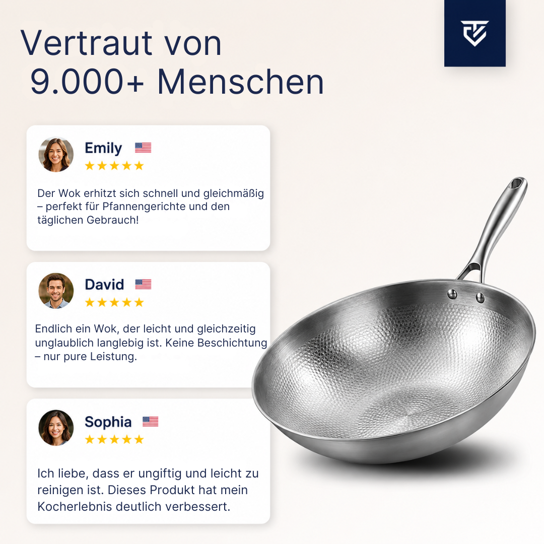 Wok-Pfanne aus Titan | 32 cm, robuste Konstruktion