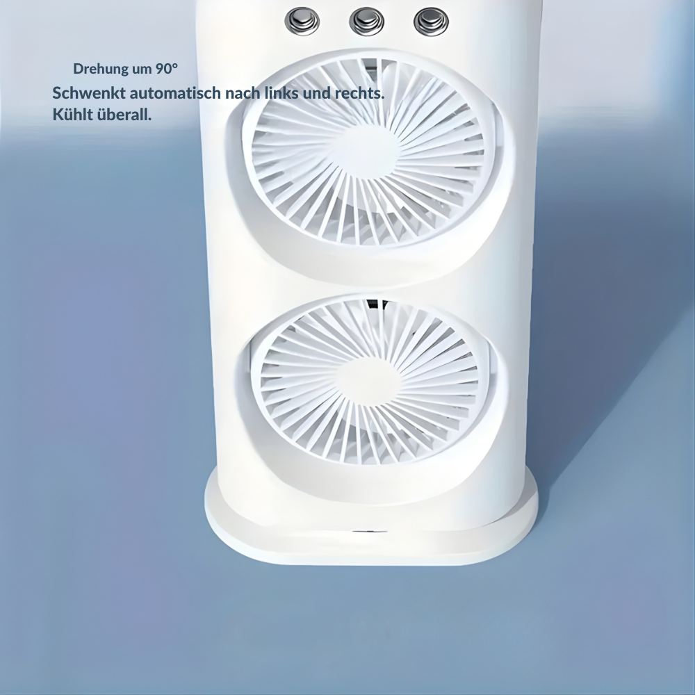 Tragbarer Ventilator | Doppelkopf-Design, USB-Ladefunktion
