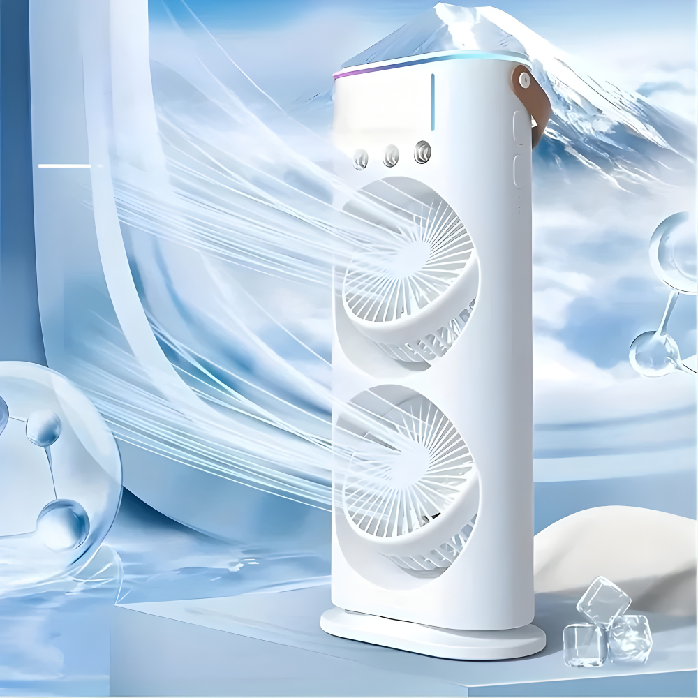Tragbarer Ventilator | Doppelkopf-Design, USB-Ladefunktion