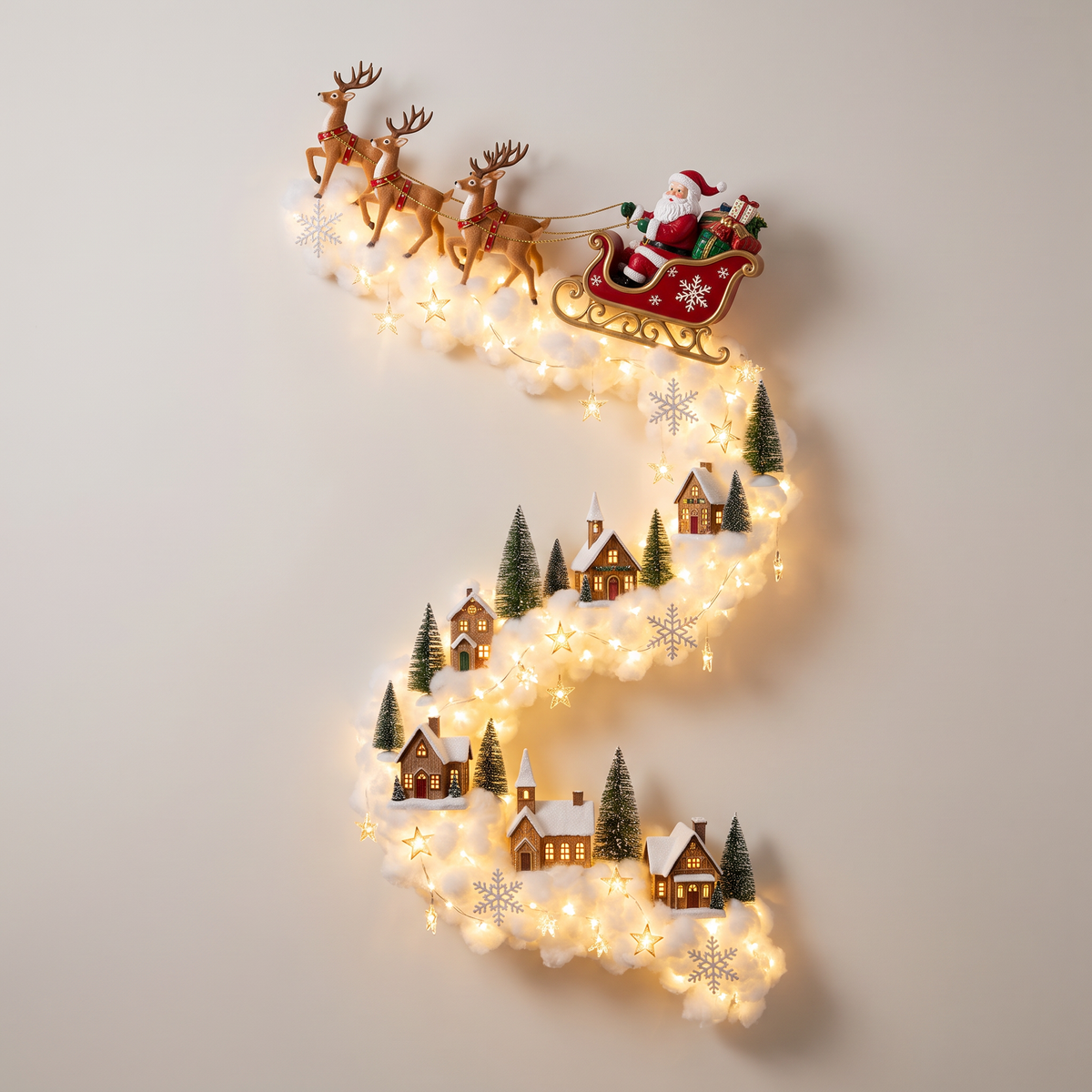 3D LED Wandleuchte Weihnachten mit Weihnachtsmann Schlitten und Lichterspur