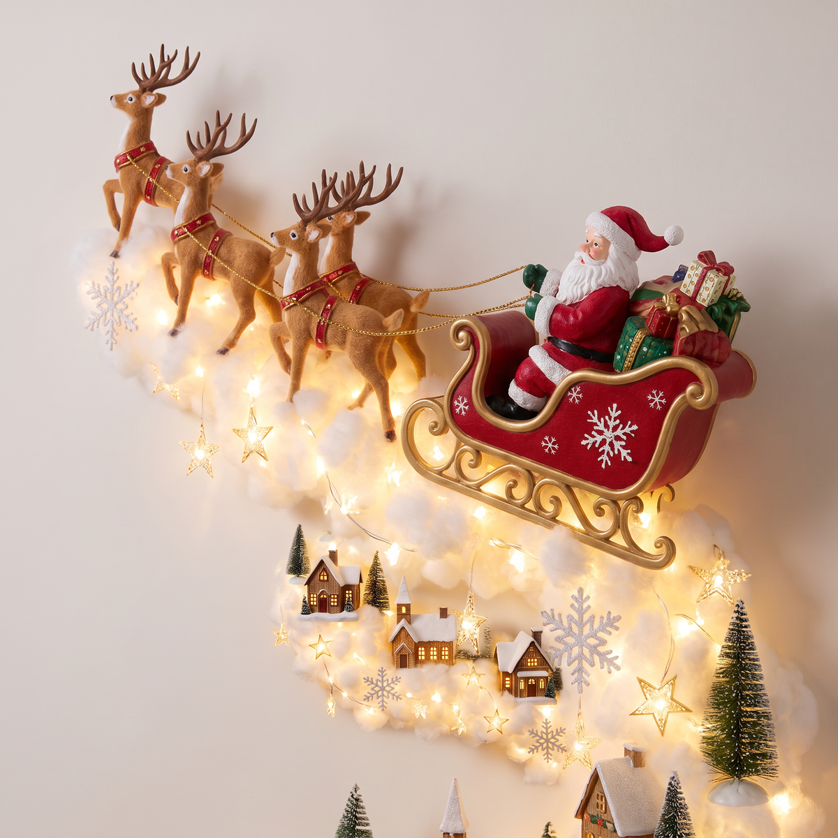 3D LED Wandleuchte Weihnachten mit Weihnachtsmann Schlitten und Lichterspur