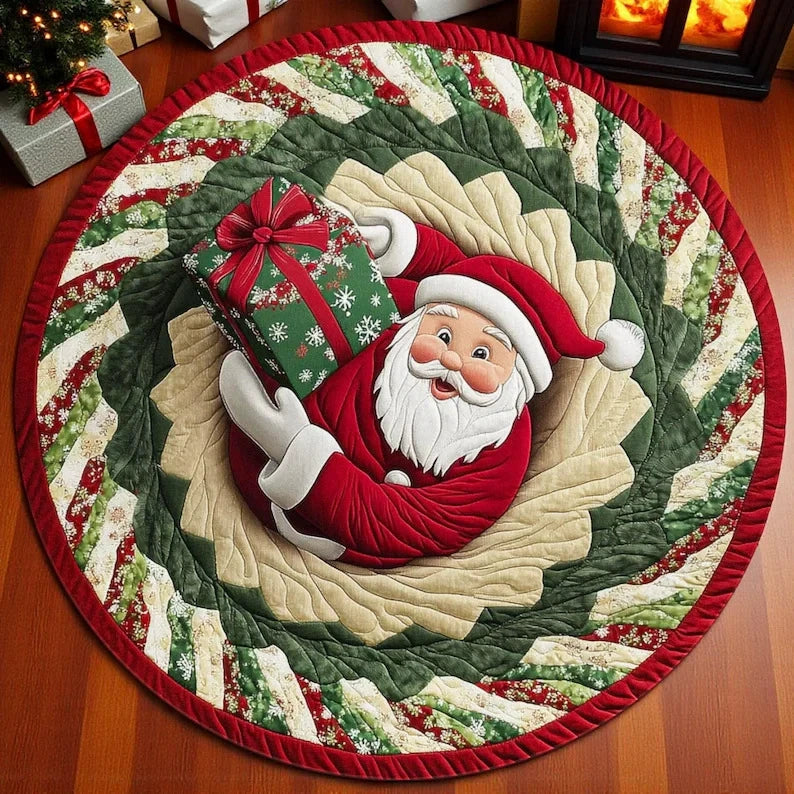 3D Weihnachtsteppich rund, Illusion Teppich mit Weihnachtsmann oder Wichtel rutschfest
