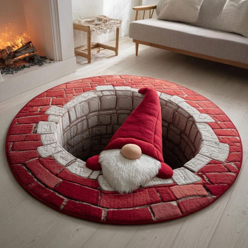 3D Weihnachtsteppich rund, Illusion Teppich mit Weihnachtsmann oder Wichtel rutschfest