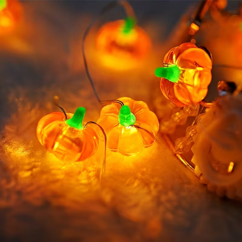 Kürbis-Lichterkette | Batteriebetriebene Drahtlichter für Halloween