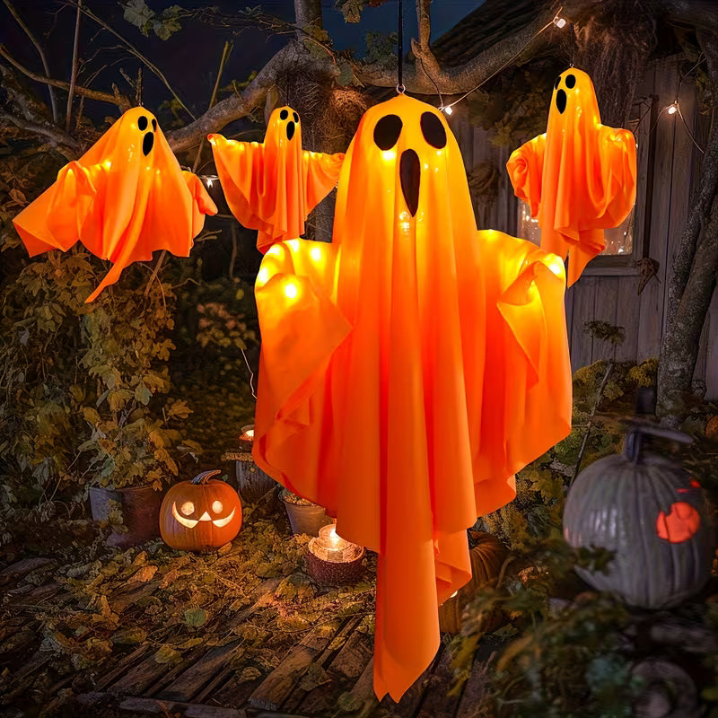 LED-Geisterleuchte Halloween 51 cm Weiß – Batteriebetrieben, Aufhängbar