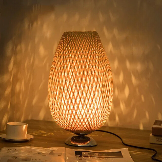 RusticLight Vintage Bamboo Tischlampe für Wohnzimmer