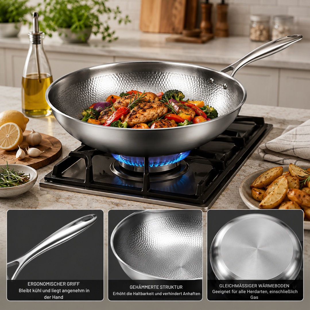 Wok-Pfanne aus Titan | 32 cm, robuste Konstruktion