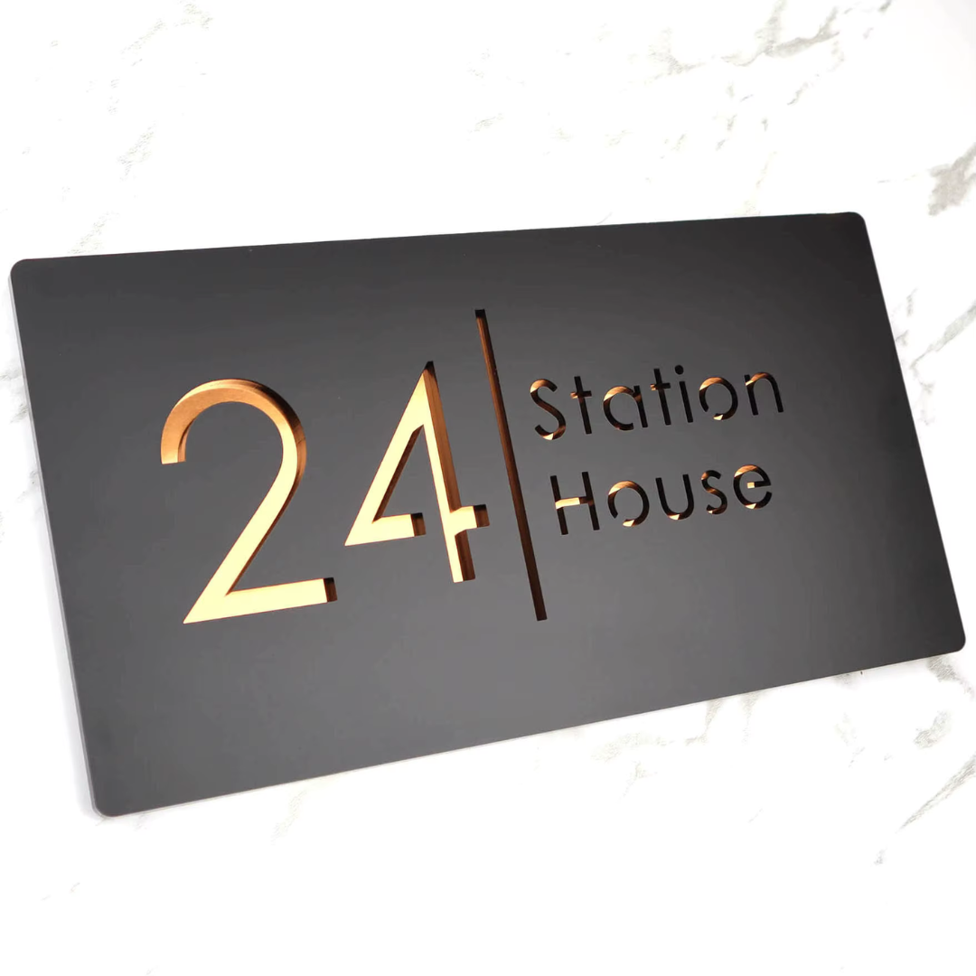 Acryl Hausnummernschild Modern Außen Wetterfest für Fassade und Hauseingang Matt Schwarz 3D Optik