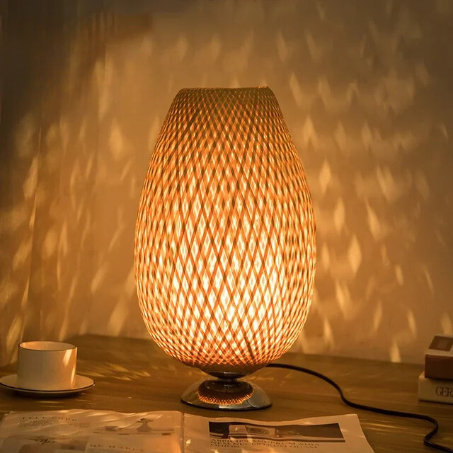 RusticLight Vintage Bamboo Tischlampe für Wohnzimmer