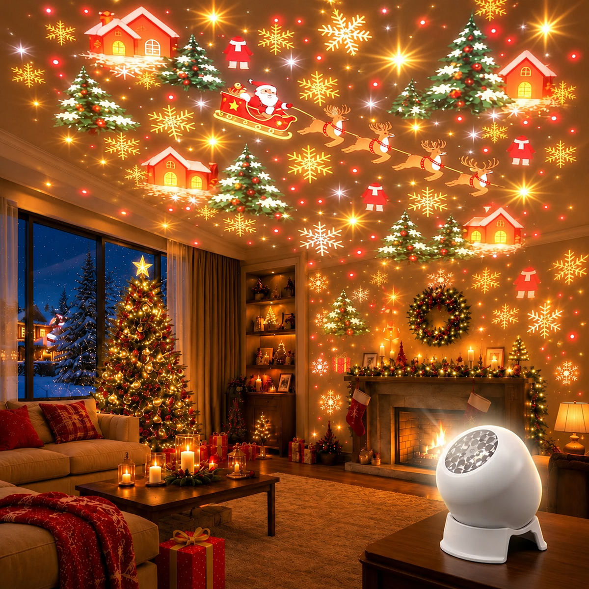 Weihnachtsprojektor Kunststoff Mehrfarbig – LED-Motive, USB, Tischdeko