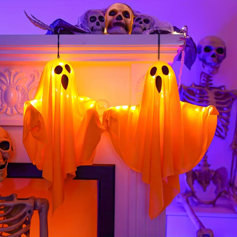 LED-Geisterleuchte Halloween 51 cm Weiß – Batteriebetrieben, Aufhängbar