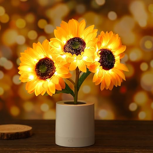 Sonnenblumen Tischlampe LED – Warmes Licht für Wohnzimmer, Schlafzimmer