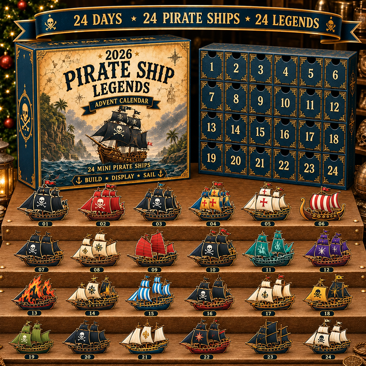Adventskalender 2026 – 24 Miniatur-Piratenschiffe