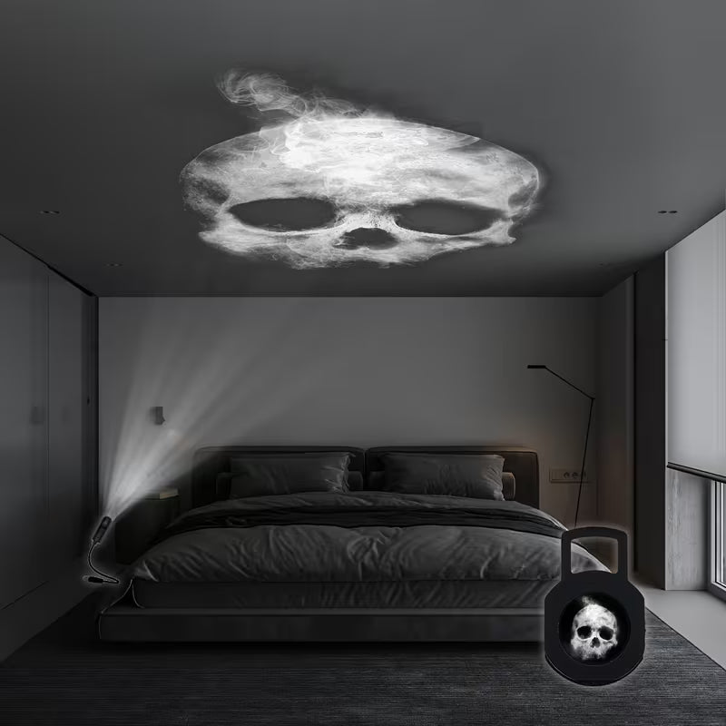 Drehbare Totenkopf LED-Projektorlampe mit USB – Verstellbares Nachtlicht für Halloween