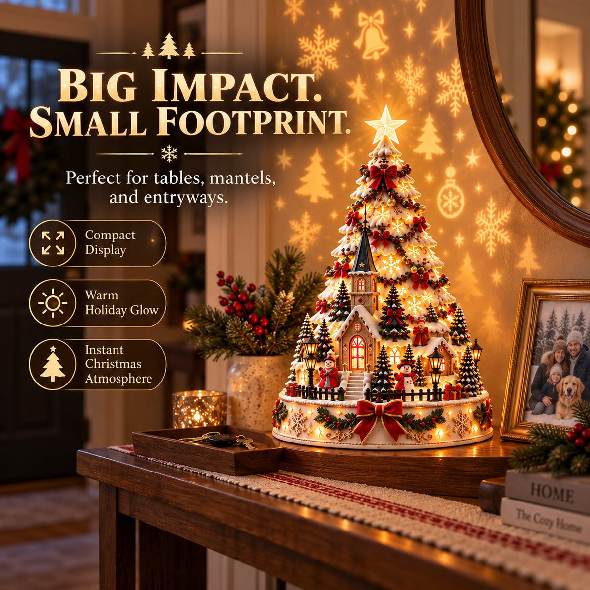Leuchtender Weihnachtsdorf-Baum | 3D-Tischdeko mit Lichtprojektion