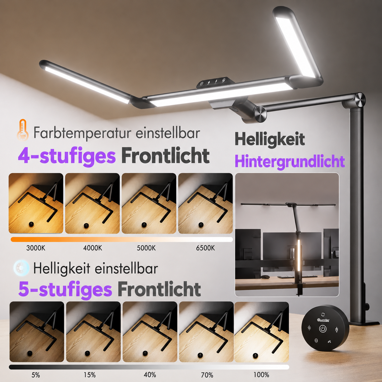 Schreibtischlampe LED | 3-stufig faltbar, Radar-Bewegungsmelder