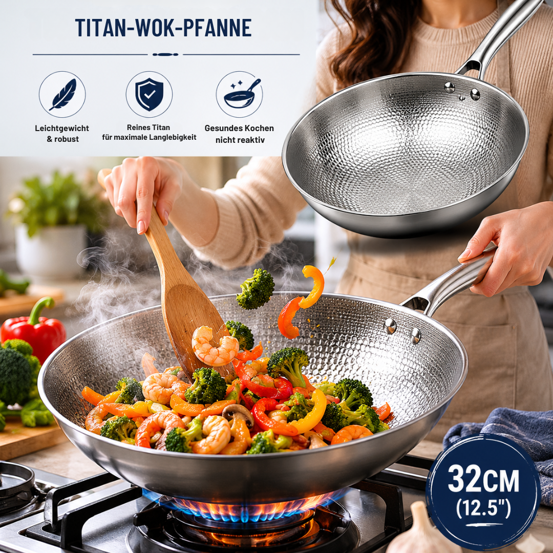 Wok-Pfanne aus Titan | 32 cm, robuste Konstruktion