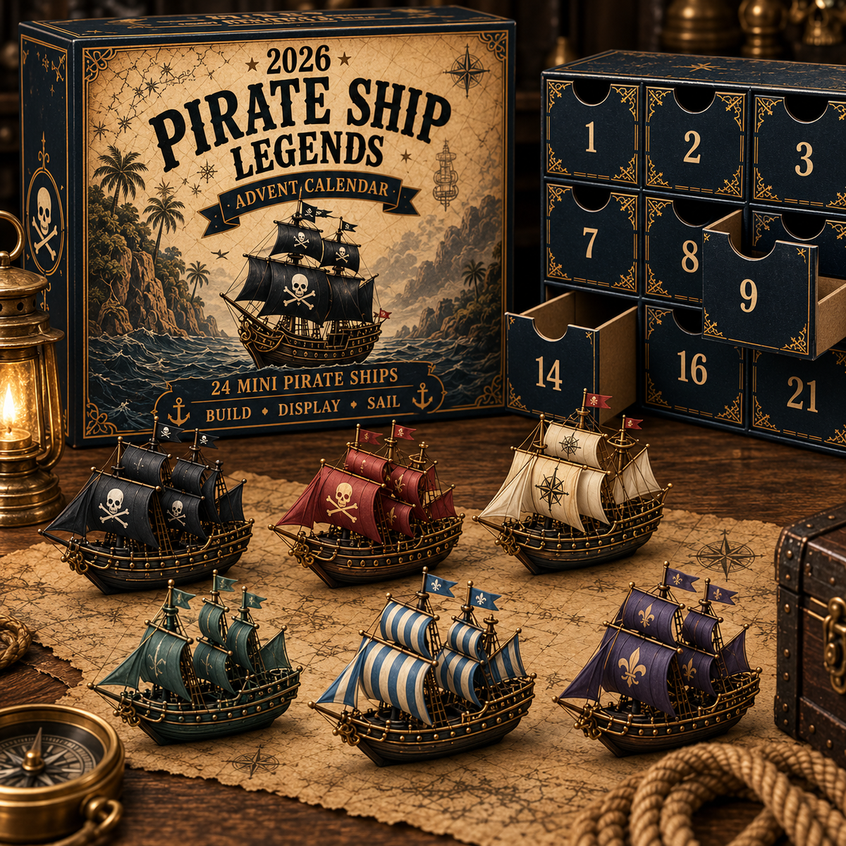 Adventskalender 2026 – 24 Miniatur-Piratenschiffe