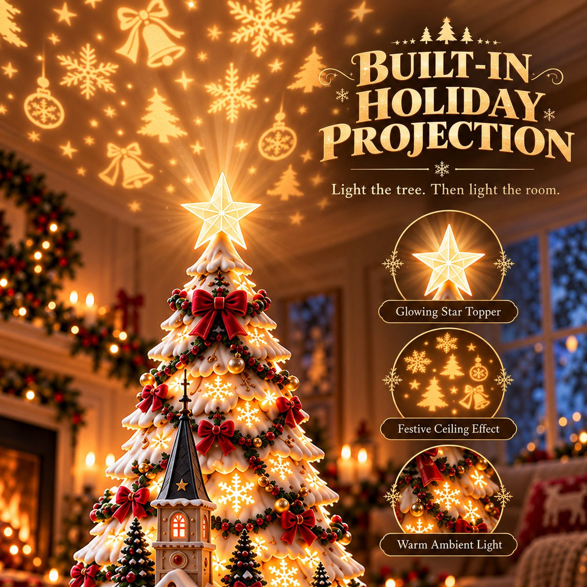 Leuchtender Weihnachtsdorf-Baum | 3D-Tischdeko mit Lichtprojektion