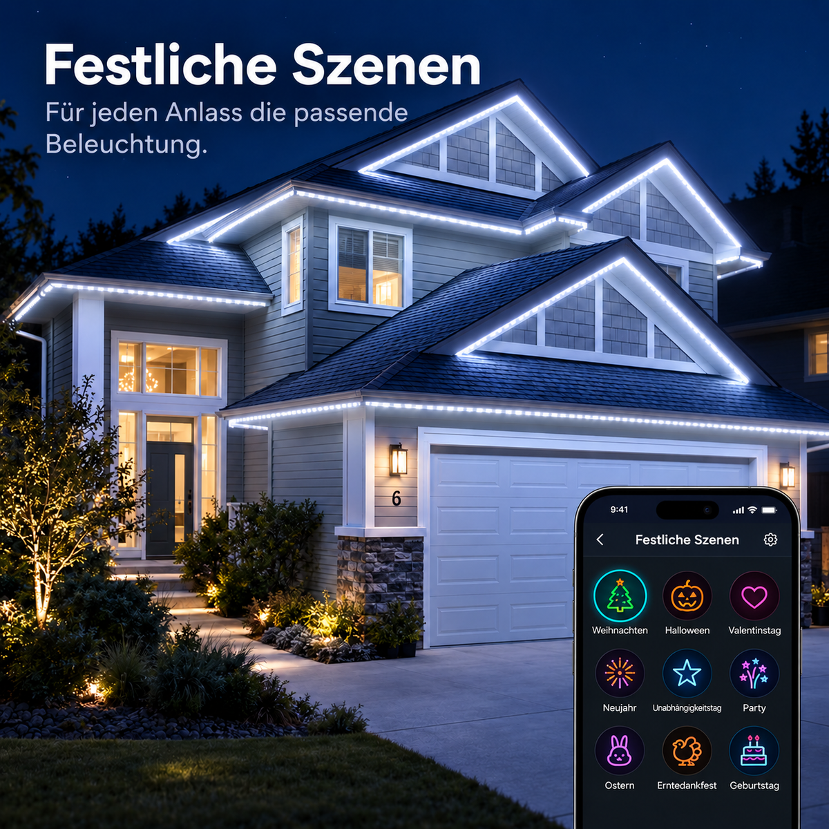 Intelligente, permanente, mehrfarbige LED-Außenbeleuchtung