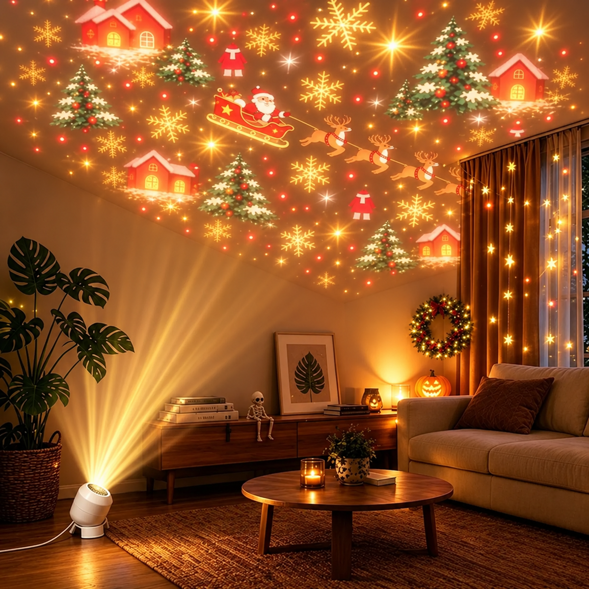 Weihnachtsprojektor Kunststoff Mehrfarbig – LED-Motive, USB, Tischdeko