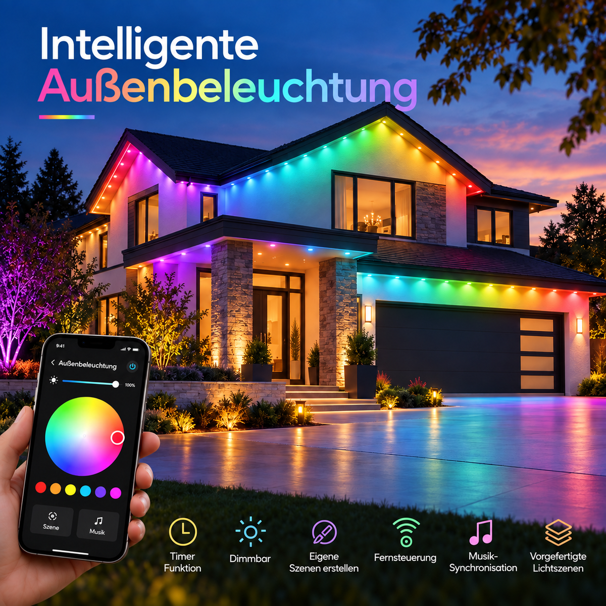 Intelligente, permanente, mehrfarbige LED-Außenbeleuchtung