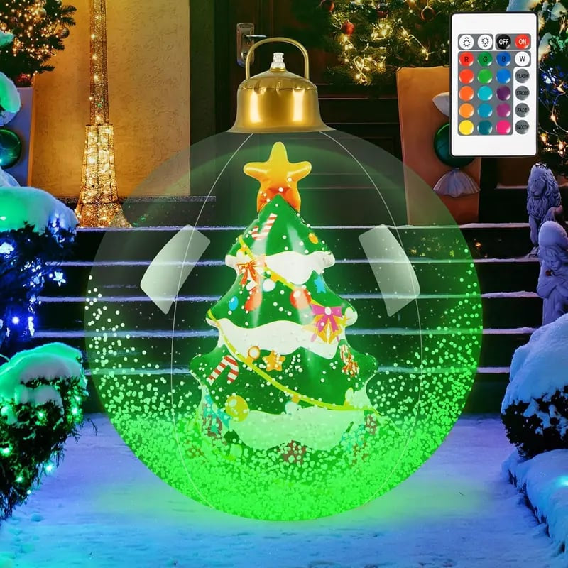 Leuchtende Weihnachtskugel 60 cm mit LED und Fernbedienung, Outdoor Deko mit Schneemann, Weihnachtsmann, Baum oder Rentier