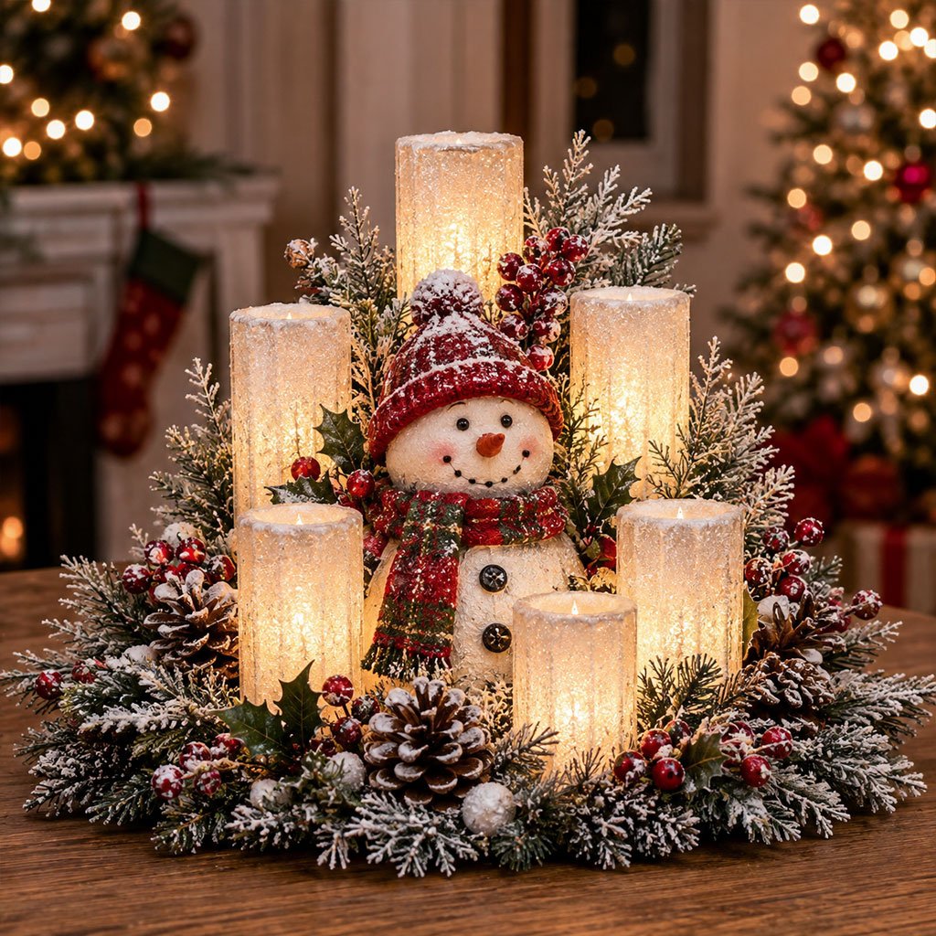 Lichtdeko für Weihnachten mit LED-Kerze und Grünzeug