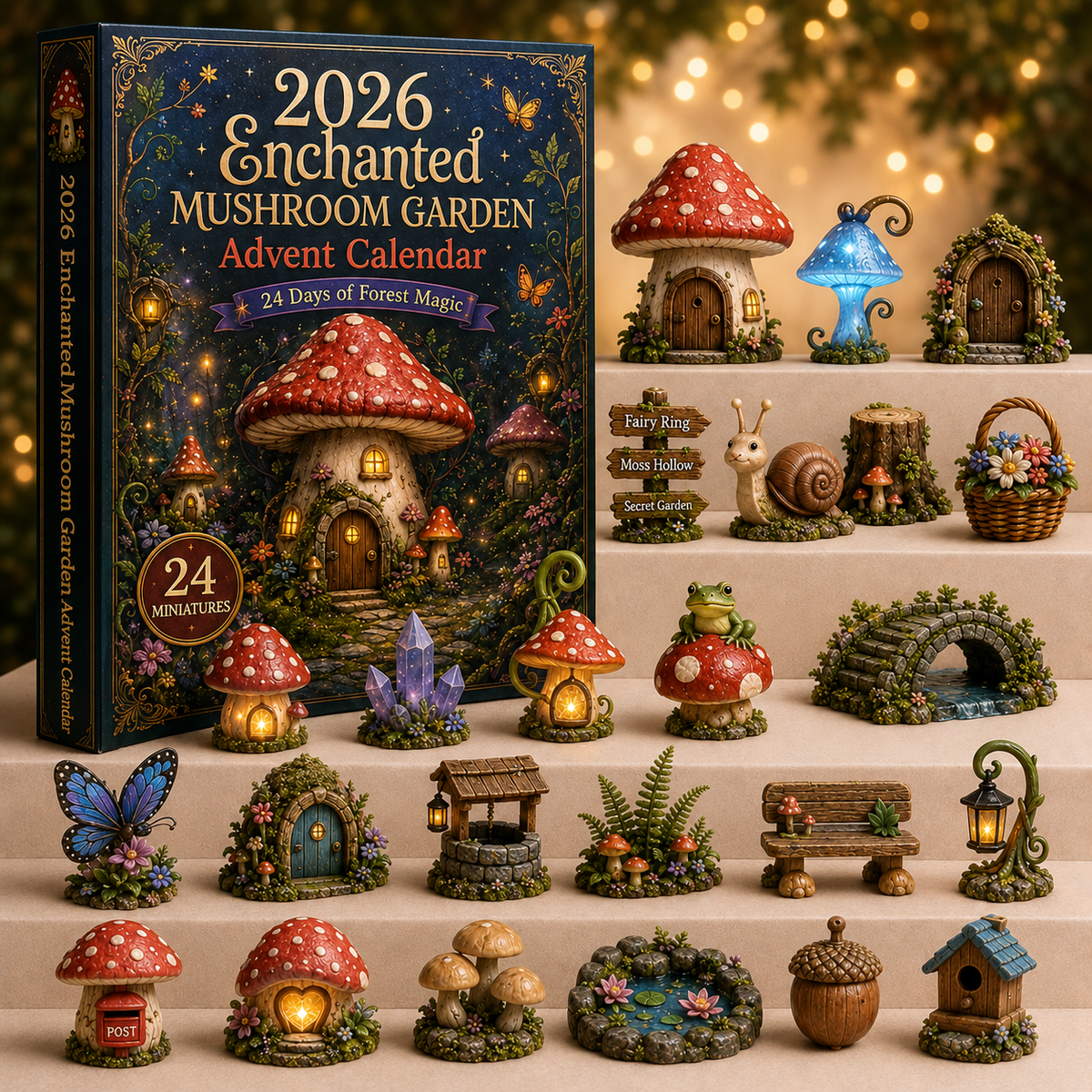 Adventskalender „Verzauberter Pilzgarten“ 2026 – Märchenhafte Miniaturüberraschungen für Kinder zum Befüllen 0