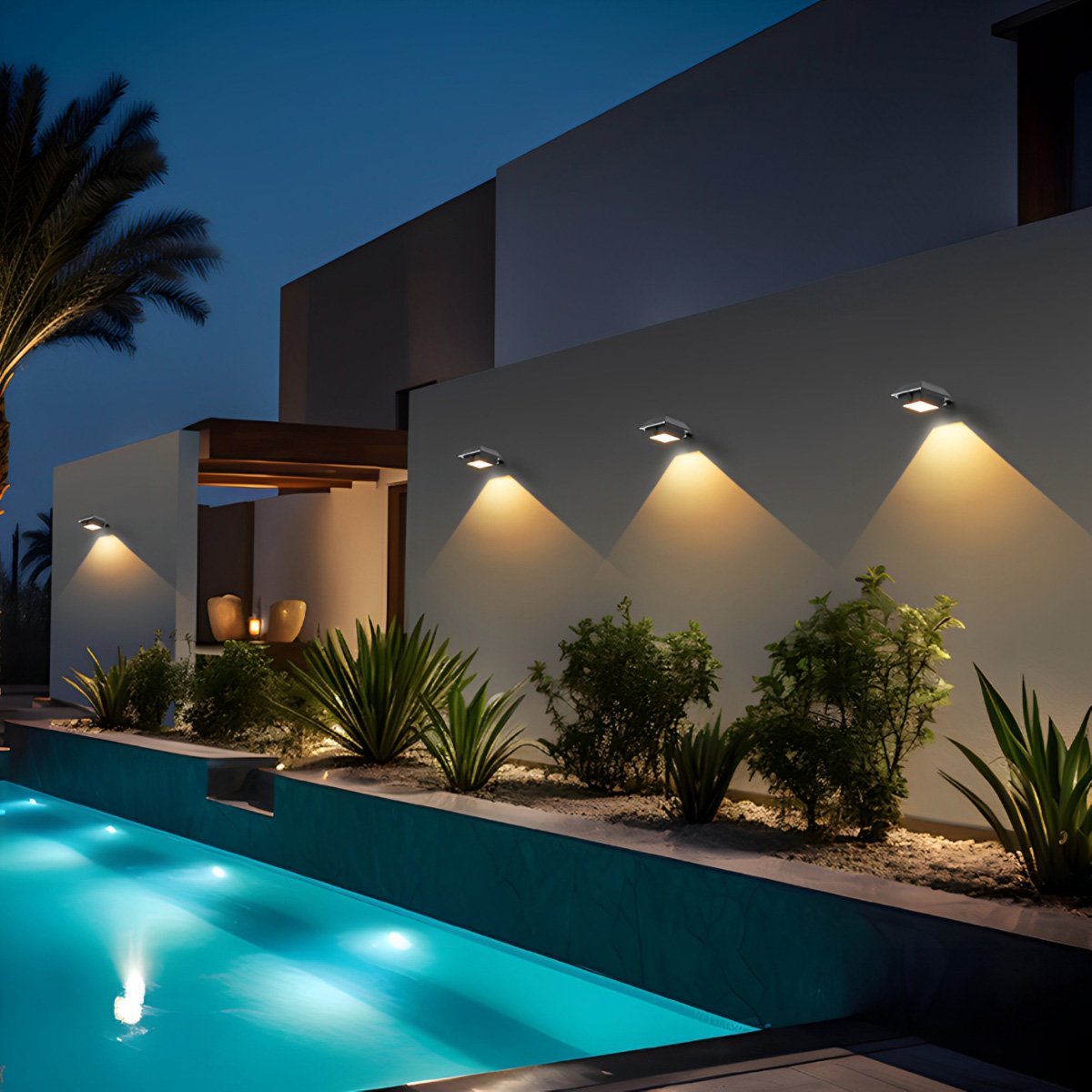 Außenwandleuchte | Solarbetriebene LED Wandleuchte aus Edelstahl, Quadratisches Design 2