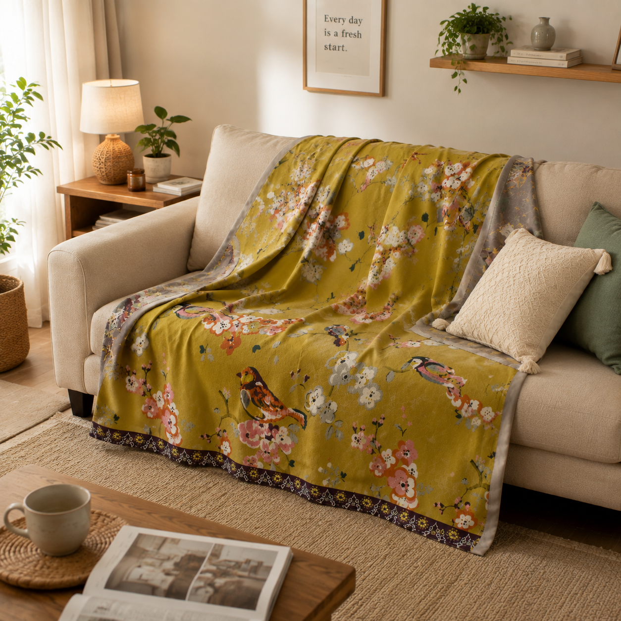 Baumwolldecke | Blumenmuster, Jacquard-Gewebe 3