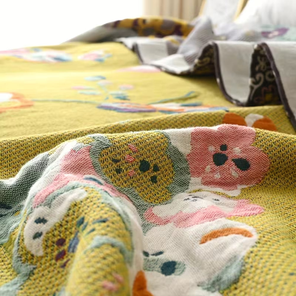 Baumwolldecke | Blumenmuster, Jacquard-Gewebe 4