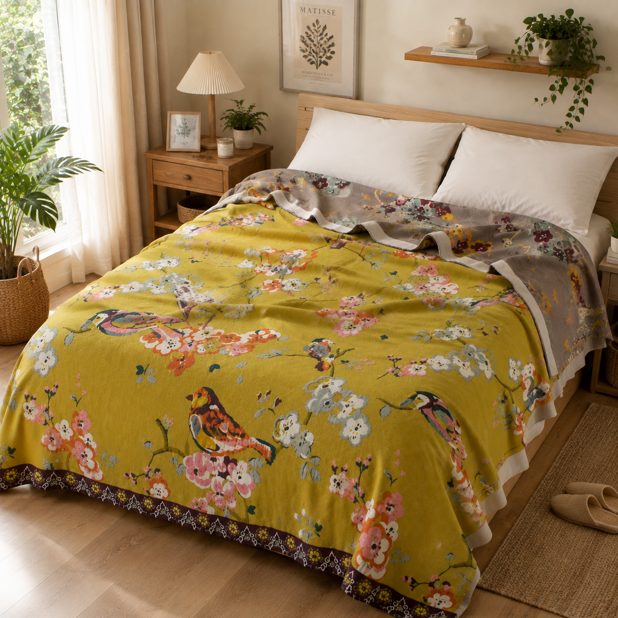 Baumwolldecke | Blumenmuster, Jacquard-Gewebe 6