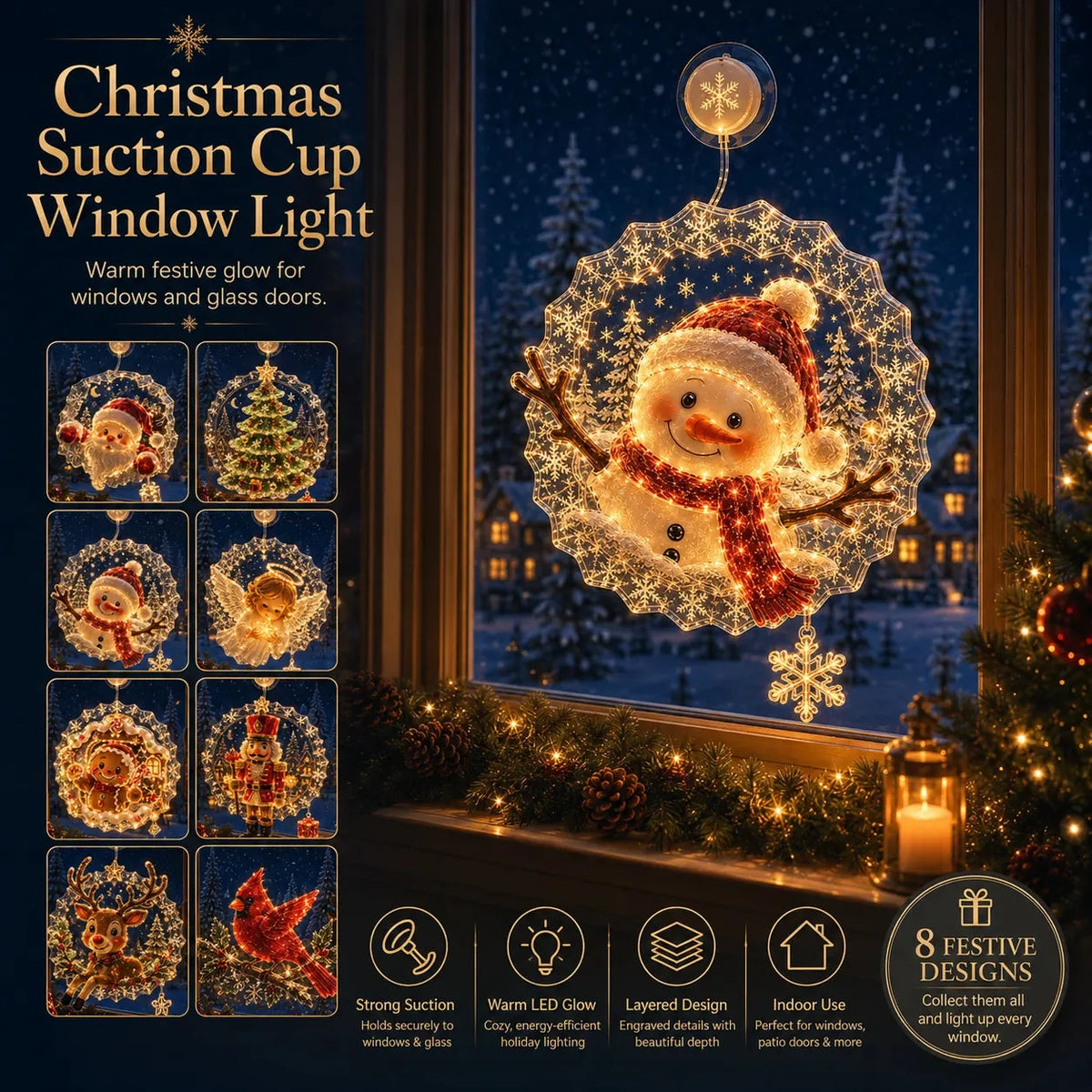 Beleuchtete Fensterdeko Weihnachten mit Saugnapf - 8 Festliche Fensterbilder für Gemütliche Atmosphäre 0