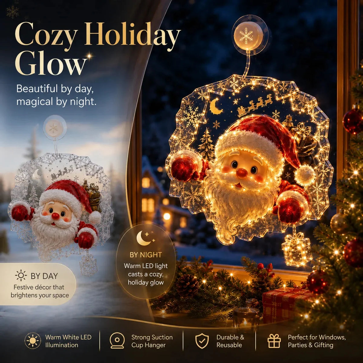 Beleuchtete Fensterdeko Weihnachten mit Saugnapf - 8 Festliche Fensterbilder für Gemütliche Atmosphäre 1